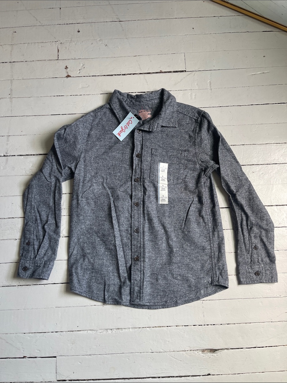 NWT Cat & Jack Boy’s 10/12 Heather Grey Button-Down Long Sleeve Shirt